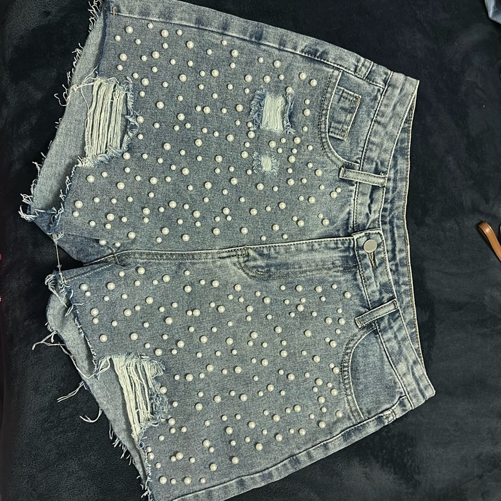 Windsor Pearl Embellished Denim Short